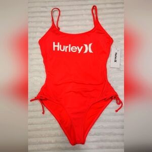 NWT Hurley Neon Pink One-Piece Swimsuit W/ Drawstring Sides, Women's Size Medium